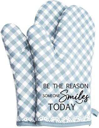 Be The Reason Someone Smiles Today Oven Mitts Cute Pair Kitchen Potholders Bbq Gloves Cooking Baking Grilling Non Slip Cotton