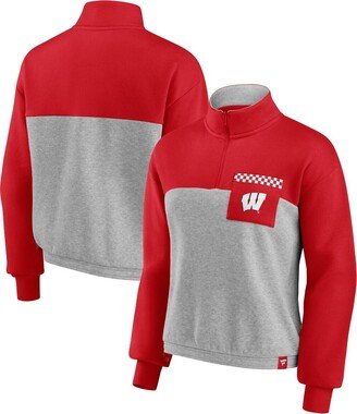 Women's Branded Red, Heathered Gray Wisconsin Badgers Sideline to Sideline Colorblock Quarter-Zip Jacket - Red, Heathered Gray