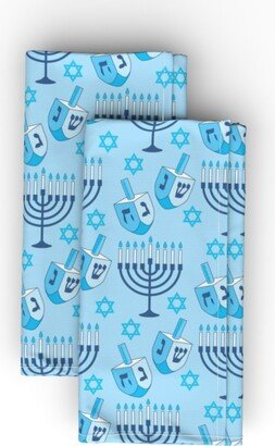 Cloth Napkins: Hanukkah Designs On Light Blue Cloth Napkin, Longleaf Sateen Grand, Blue