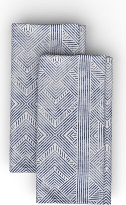 Cloth Napkins: Amai Geo - Denim Blue Cloth Napkin, Longleaf Sateen Grand, Blue