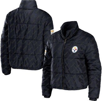 Women's Wear by Erin Andrews Black Pittsburgh Steelers Puffer Full-Zip Jacket