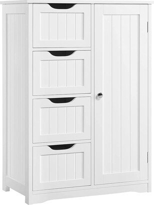 EPOWP Wooden Bathroom Floor Cabinet, Side Storage Organizer Cabinet with 4 Drawers and 1 Cupboard