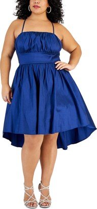 Trendy Plus Size High-Low Gathered Dress