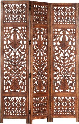 Hand Carved 3-Panel Room Divider Brown 47.2