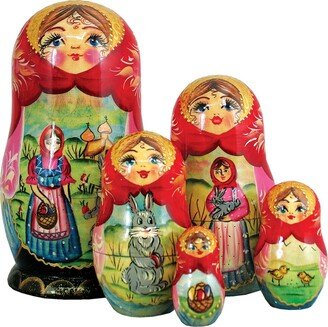 G.DeBrekht Easter Story 5 Piece Russian Matryoshka Wooden Nested Dolls Set