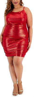 Trendy Plus Size Ruched Lame Cross-Back Mini Dress