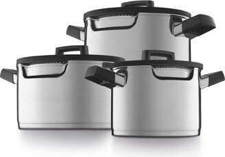 GEM 6Pc Downdraft 18/10 Stainless Steel Cookware Set, Black Handles