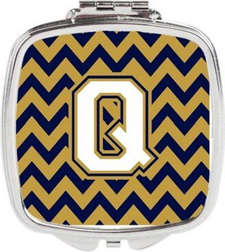 CJ1057-QSCM Letter Q Chevron Navy Blue & Gold Compact Mirror