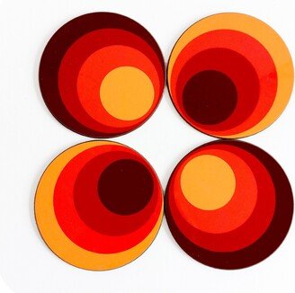 70S Circles Coasters Set Of Four - Graphic Retro 1970S Geometric Drinks Mats Home Decor 70's Décor