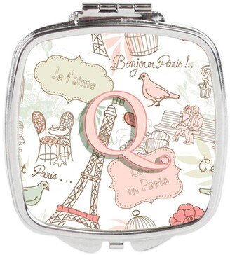 CJ2002-QSCM Letter Q Love in Paris Pink Compact Mirror