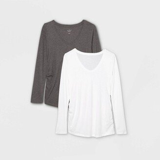 Long Sleeve Scoop Neck 2pk Bundle Maternity T-Shirt - Isabel Maternity by Ingrid & Isabel™ White/Gray L