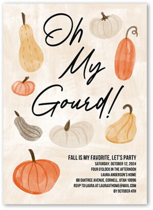 Thanksgiving Invitations: Oh My Gourd Fall Invitation, Beige, 5X7, Standard Smooth Cardstock, Square