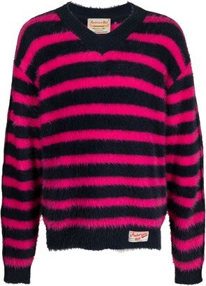 striped V-neck long-sleeve jumper