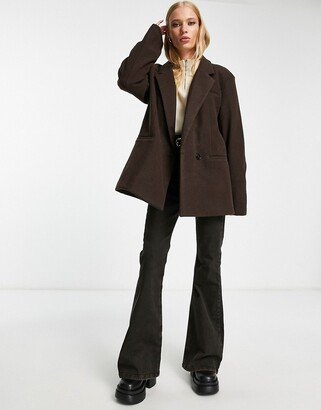 wool look oversized blazer jacket in brown