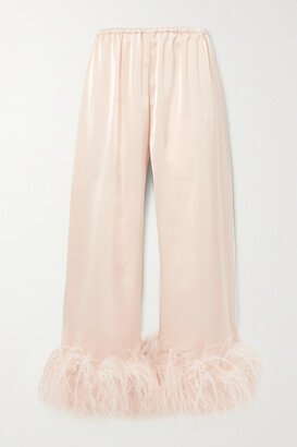 Mandrake Cropped Feather-trimmed Stretch-satin Wide-leg Pants - Pink