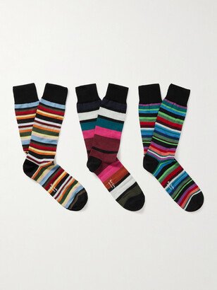 Three-Pack Striped Organic Cotton-Blend Socks