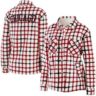 Wear By Erin Andrews Women's Oatmeal Chicago Bulls Plaid Button-Up Shirt Jacket
