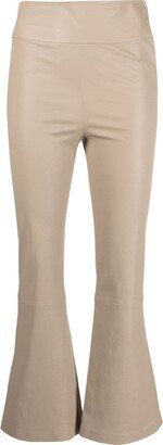 Cropped-Leg Flared Leather Trousers