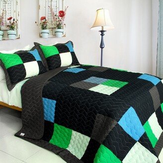 Fatal Attraction-2 Vermicelli-Quilted Patchwork Plaid Quilt Set Twin