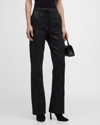 High-Rise Metallic Jacquard Flare Trousers