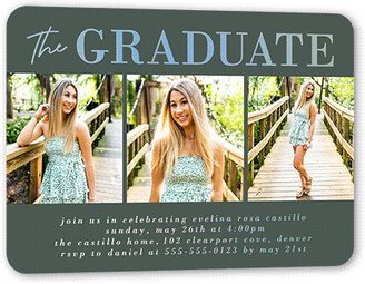 Graduation Invitations: Shining Style Graduation Invitation, Iridescent Foil, Green, 5X7, Matte, Personalized Foil Cardstock, Rounded