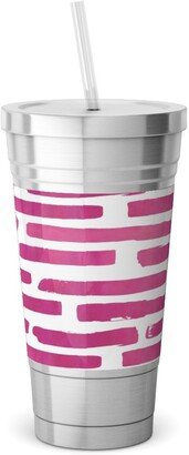 Travel Mugs: Watercolor Stripes - Berry Stainless Tumbler With Straw, 18Oz, Purple