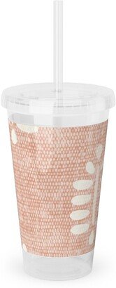 Travel Mugs: Block Print Fern - Dusty Pink Acrylic Tumbler With Straw, 16Oz, Pink