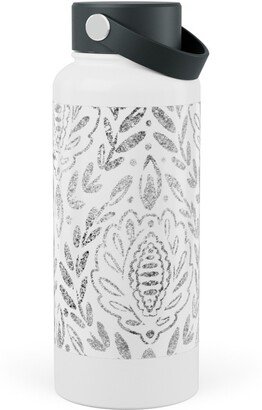 Photo Water Bottles: Distressed Damask Leaves - Grey Stainless Steel Wide Mouth Water Bottle, 30Oz, Wide Mouth, Gray