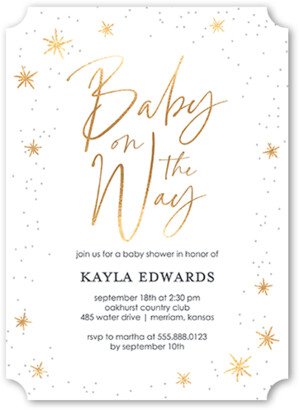 Baby Shower Invitations: Starry Birth Baby Shower Invitation, White, 5X7, Pearl Shimmer Cardstock, Ticket