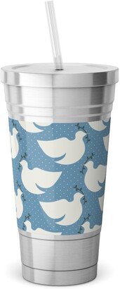 Travel Mugs: Bring Me Peace Stainless Tumbler With Straw, 18Oz, Blue