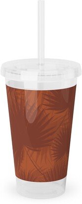 Travel Mugs: Sabal Palm Toss - Rust Acrylic Tumbler With Straw, 16Oz, Orange