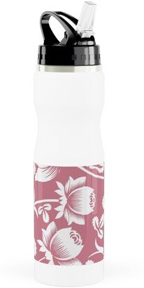 Photo Water Bottles: Lovely Rose Flower - Pink And White Stainless Steel Water Bottle With Straw, 25Oz, With Straw, Pink