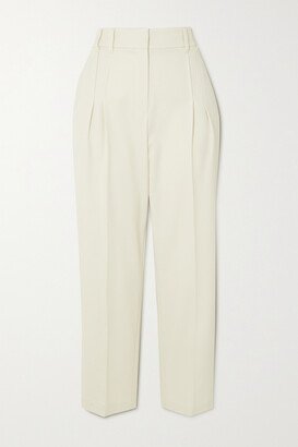 Cropped Pleated Cotton-blend Twill Tapered Pants - Off-white