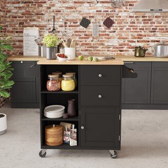 Kitchen Cart on 4 Wheels with 2 Drawers and 3 Open Shelves-AB
