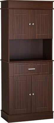 HOMCOM 72 Kitchen Buffet with Hutch, Freestanding Pantry Cupboard with Utility Drawer, Adjustable Hinge, Anti-tipping 2 Cabinet and Countertop, Brown