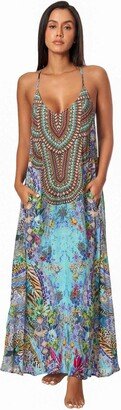 La Moda Clothing Poppy Garden Racerback Maxi Dress for Resort or Cruise L/XL