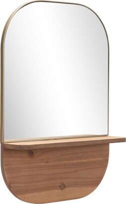 Meridian Shelf Mirror Gold & Brown - Gold, Wood - 19.9 W x 4.7 D x 28.1 H