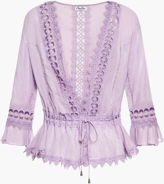 Edda crocheted lace-trimmed cotton-blend voile jacket