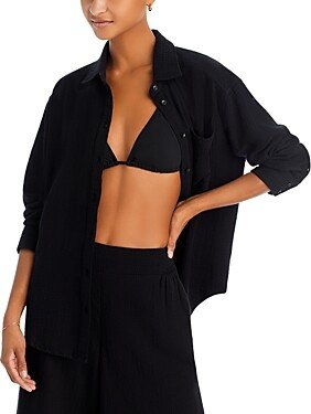 Gauze Boyfriend Shirt Swim Cover-Up