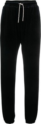 Rhinestone-Drawstring Velvet Track Pants-AA