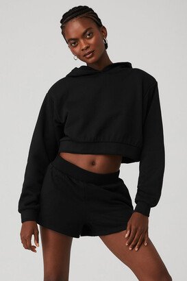 Cropped Headliner Shoulder Pad Hoodie in Black, Size: XS |