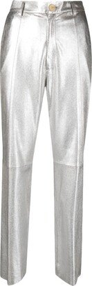 Metallic Leather Straight-Leg Trousers