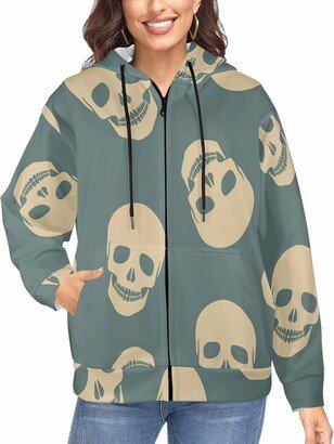 LOSARON Green Skull Women's Zipper Drawstring Hooded Jackets Casual Fashion Jackets Full-Zip Hooded Sweatshirt 3XL