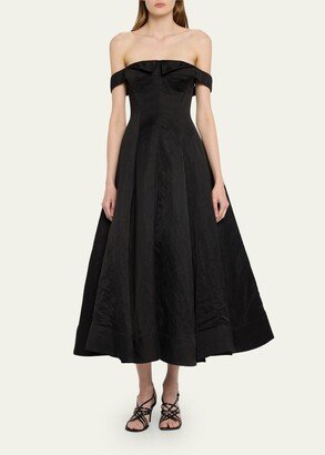 Off-Shoulder Crinkle Linen Cocktail Dress