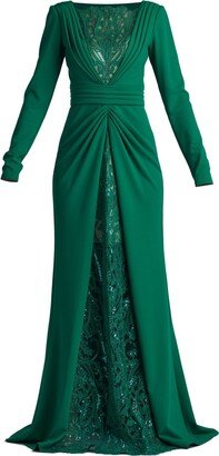 Sequin-Embellished Draped Gown