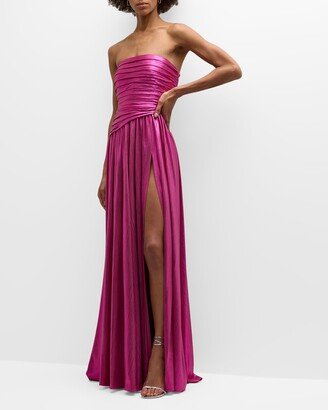 Jacie Strapless Slit Plisse Gown