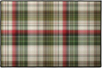 Door Mats: Christmas Plaid - Green, White And Red Door Mat, Green