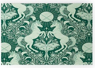 Avenie Unicorn Damask Green Welcome Mat -Society6