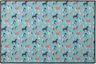 Door Mats: Horse Party Door Mat, Blue