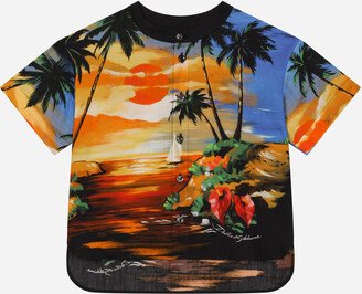 Hawaiian-print poplin shirt